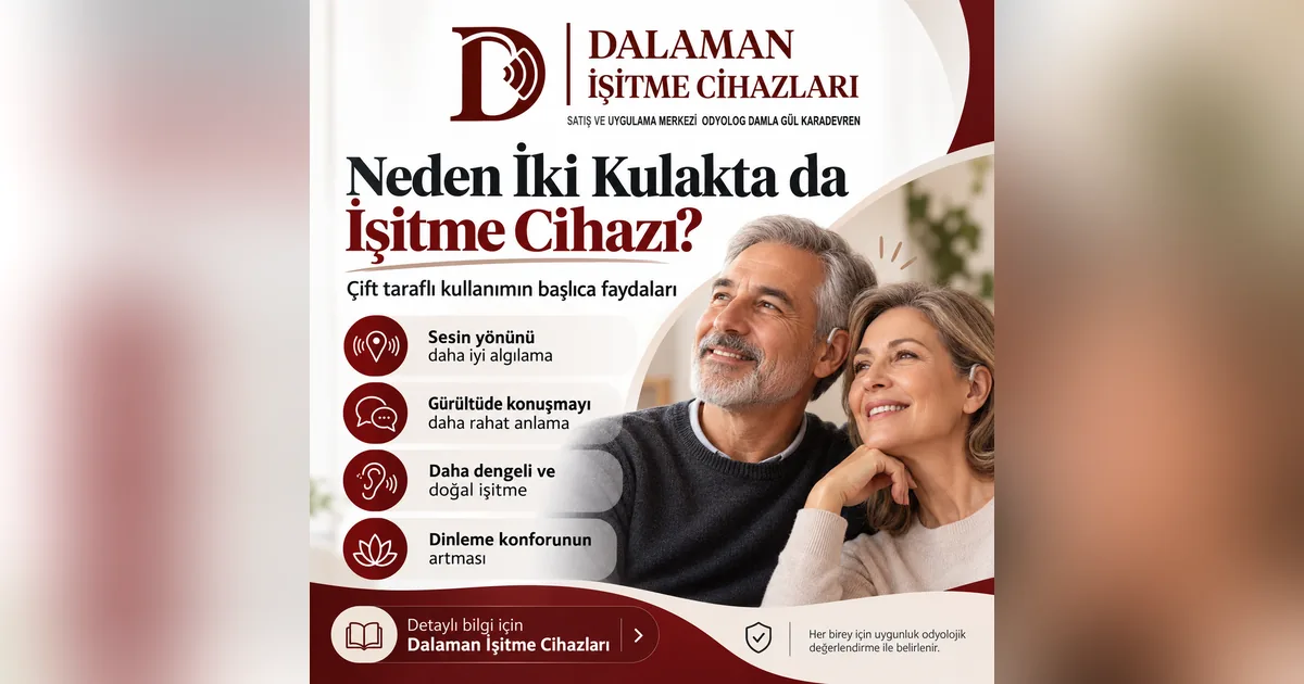 Her iki kulağında işitme cihazı kullanan yetişkin çift